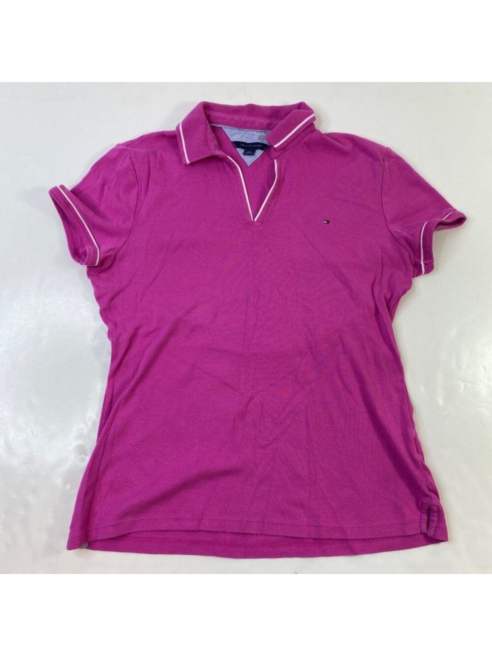 Tommy Hilfiger Womens Pink Collar Shirt Short Sleeve Casual Size Large